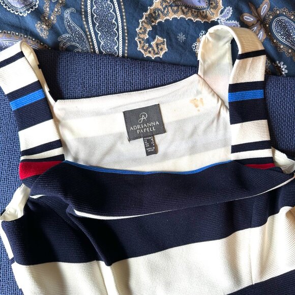 VINTAGE Adrianna Papell white colorblock striped flare dress, Size 4 - Picture 10 of 13